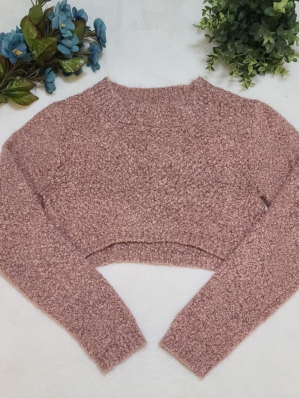 Wild Fable Target Dusty Rose Pink Mauve Boucle Knit Cropped Cozy Sweater M